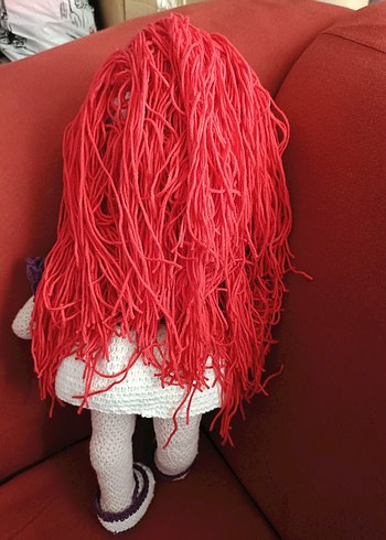 El Yapımı Örgü Mor Elbiseli Bebek - Görsel 7