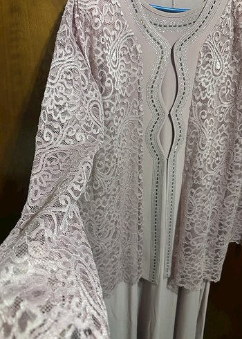 Toz pembe Nakışlı Uzun Kollu Dantel Detaylı Kadın Elbise - Görsel 2