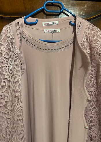 Toz pembe Nakışlı Uzun Kollu Dantel Detaylı Kadın Elbise - Görsel 4