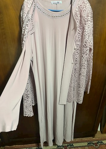 Toz pembe Nakışlı Uzun Kollu Dantel Detaylı Kadın Elbise - Görsel 3