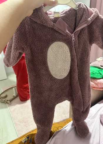 Kahverengi Kürklü Kapüşonlu Bebek Tulumu - Görsel 2