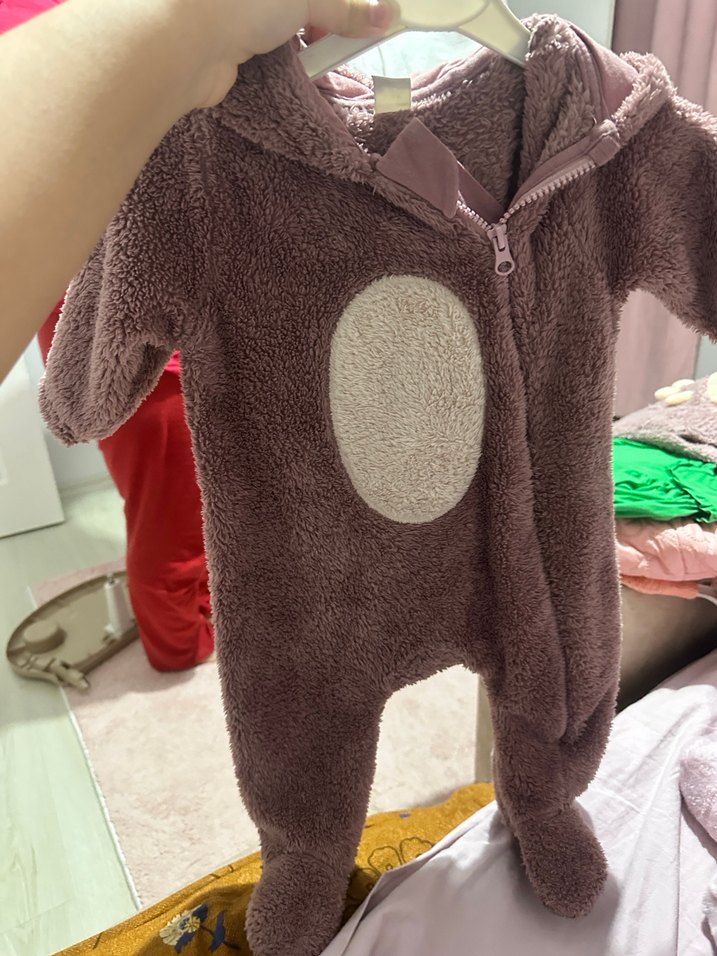 Kahverengi Kürklü Kapüşonlu Bebek Tulumu - Görsel 2