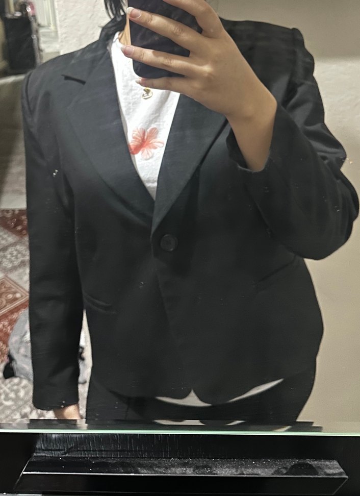 Siyah denim kısa blazer - Görsel 2