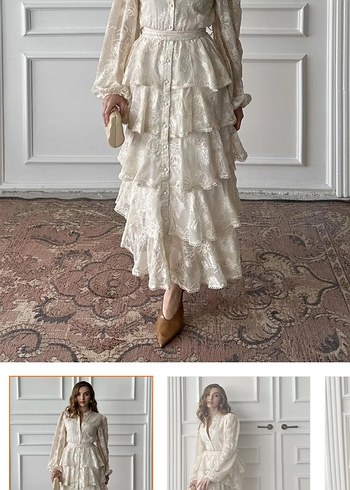 Nakışlı Beyaz Uzun Keten Elbise - Görsel 2