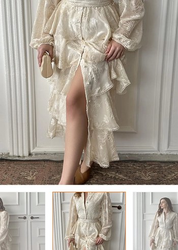 Nakışlı Beyaz Uzun Keten Elbise - Görsel 3