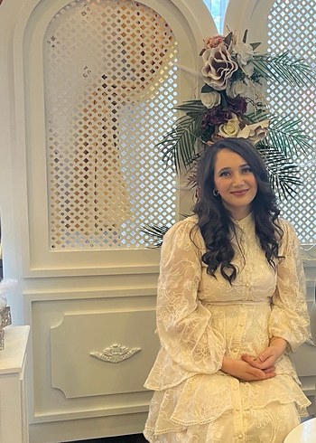 Nakışlı Beyaz Uzun Keten Elbise - Görsel 5