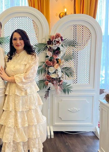 Nakışlı Beyaz Uzun Keten Elbise - Görsel 4