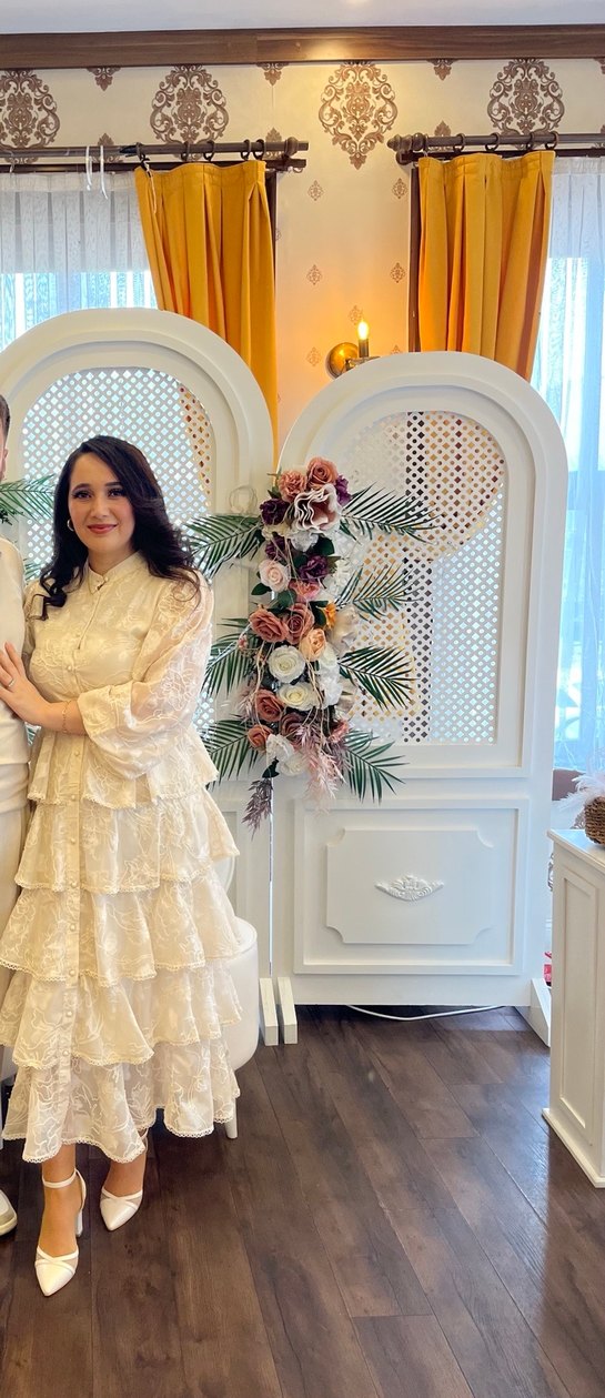 Nakışlı Beyaz Uzun Keten Elbise - Görsel 4