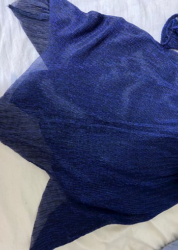 Zara Parlak Lacivert Pliseli Uzun Kollu Elbise