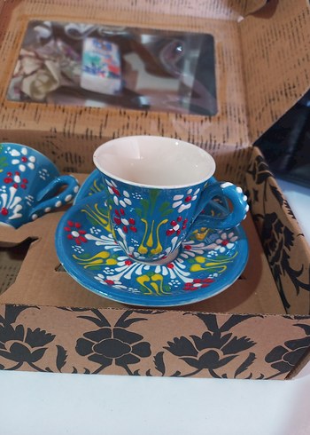 Mavi Çiçek Desenli 2'li Fincan ve Tabak Seti - Görsel 3