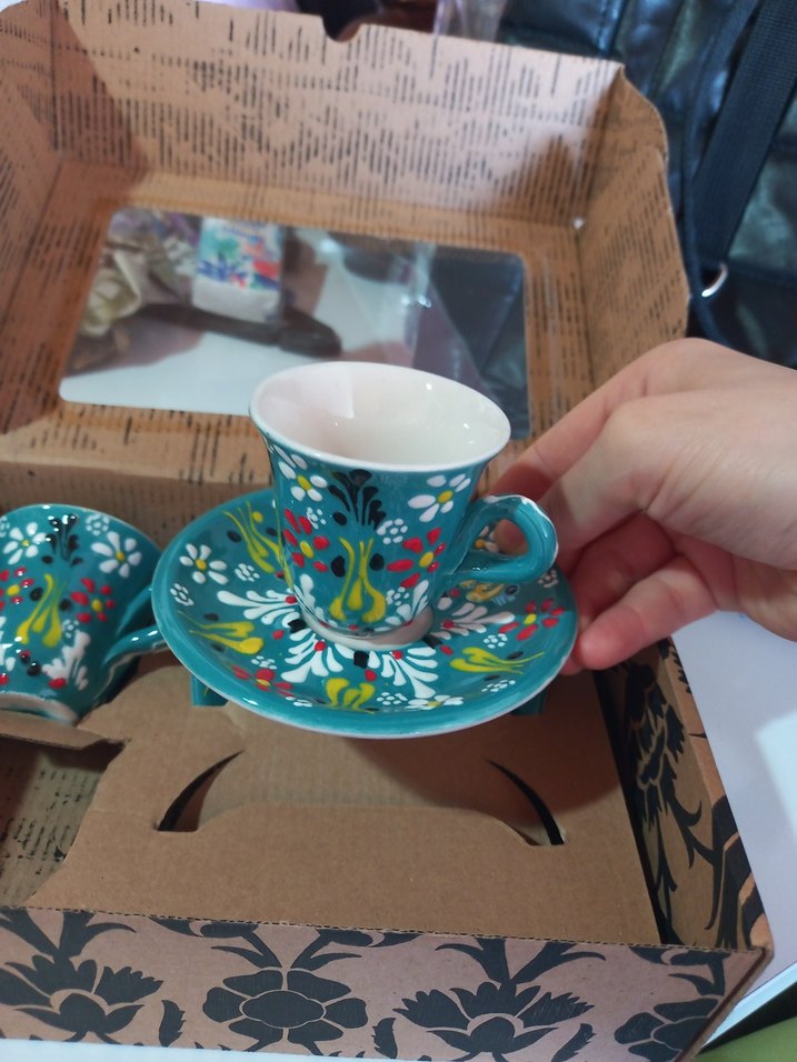 Turkuaz Renkli Desenli Seramik Fincan Seti - Görsel 3