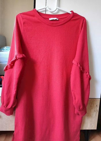 Kırmızı Kadın Uzun Kollu Tunik Elbise - Görsel 3