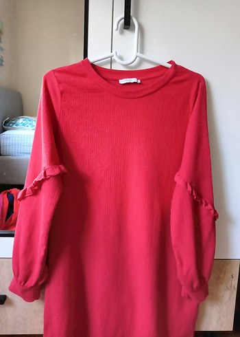 Kırmızı Kadın Uzun Kollu Tunik Elbise - Görsel 4