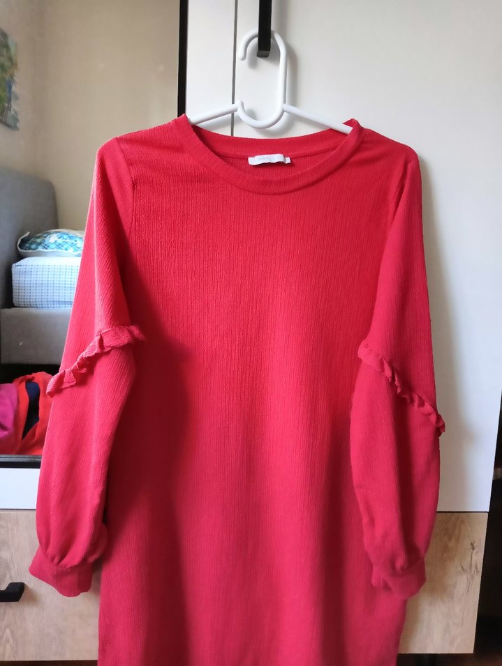 Kırmızı Kadın Uzun Kollu Tunik Elbise - Görsel 4