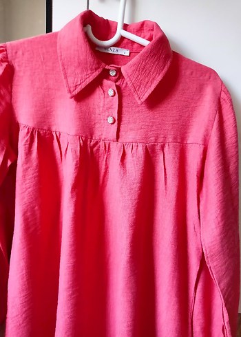 Kız Çocuk Pembe Keten Düğmeli Gömlek - Görsel 6