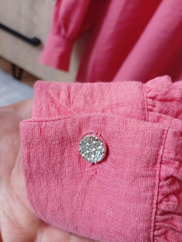 Kız Çocuk Pembe Keten Düğmeli Gömlek - Görsel 2