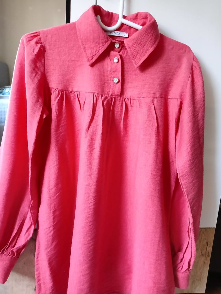 Kız Çocuk Pembe Keten Düğmeli Gömlek - Görsel 4