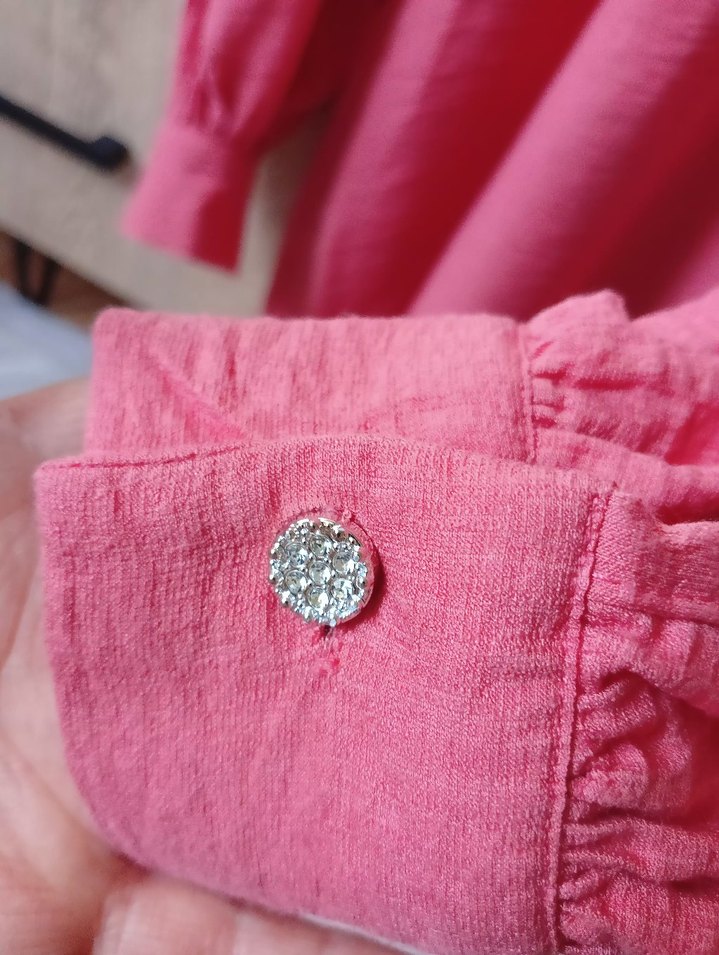 Kız Çocuk Pembe Keten Düğmeli Gömlek - Görsel 5