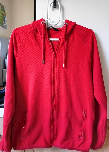 Kadın Kırmızı Fermuarlı Kapüşonlu Sweatshirt - Görsel 5