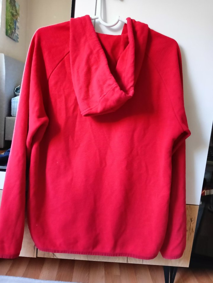 Kadın Kırmızı Fermuarlı Kapüşonlu Sweatshirt - Görsel 4