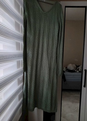 Gri Bohem Uzun Kollu Örgü Elbise - Görsel 6