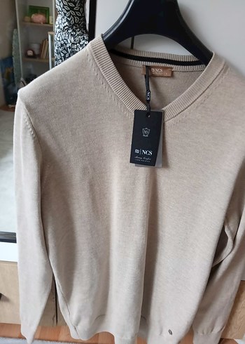 Bej Erkek Yün Kazak, Bisiklet Yaka, Rahat Kesim - Görsel 2