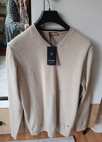 Bej Erkek Yün Kazak, Bisiklet Yaka, Rahat Kesim - Görsel 4