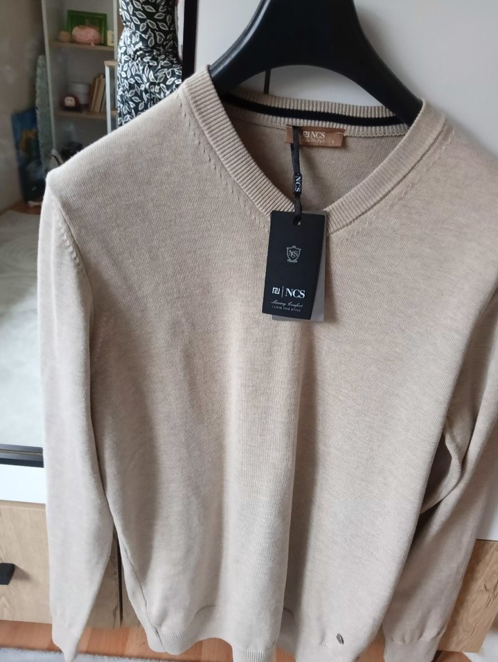 Bej Erkek Yün Kazak, Bisiklet Yaka, Rahat Kesim - Görsel 2