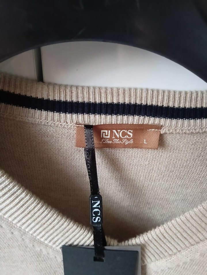 Bej Erkek Yün Kazak, Bisiklet Yaka, Rahat Kesim - Görsel 3