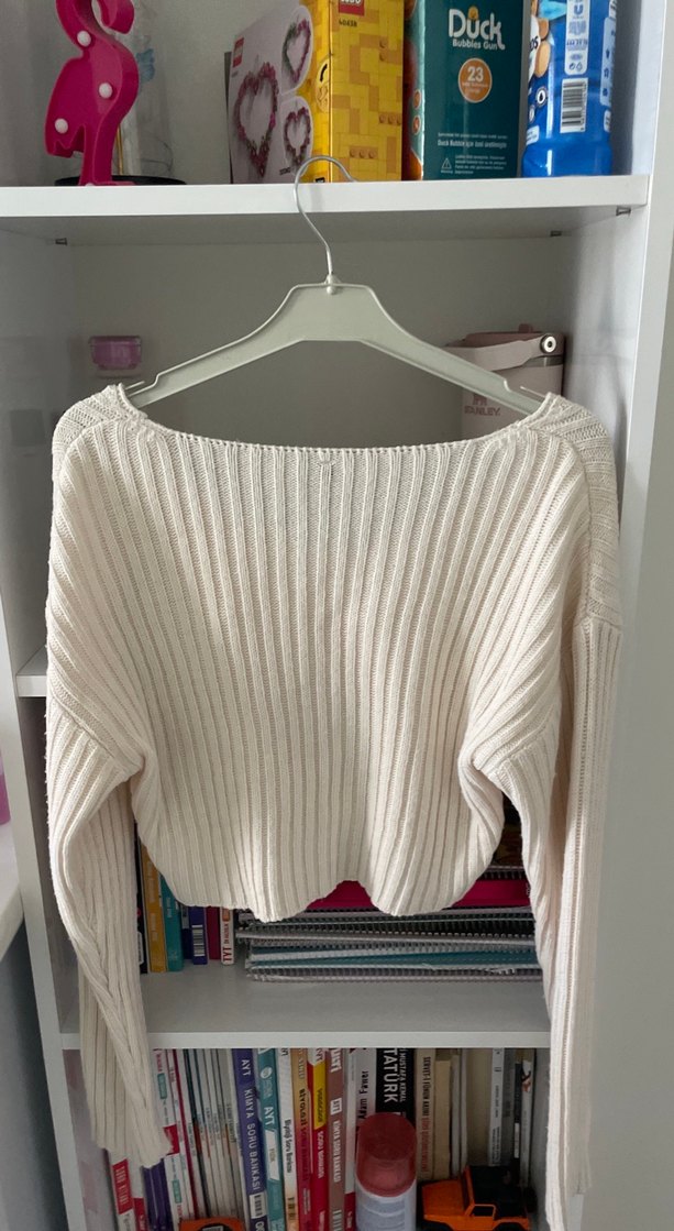 Kayık yaka triko kazak - Görsel 2