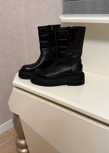 Kadın Siyah Deri Platform Topuklu Goth Botlar - Görsel 2