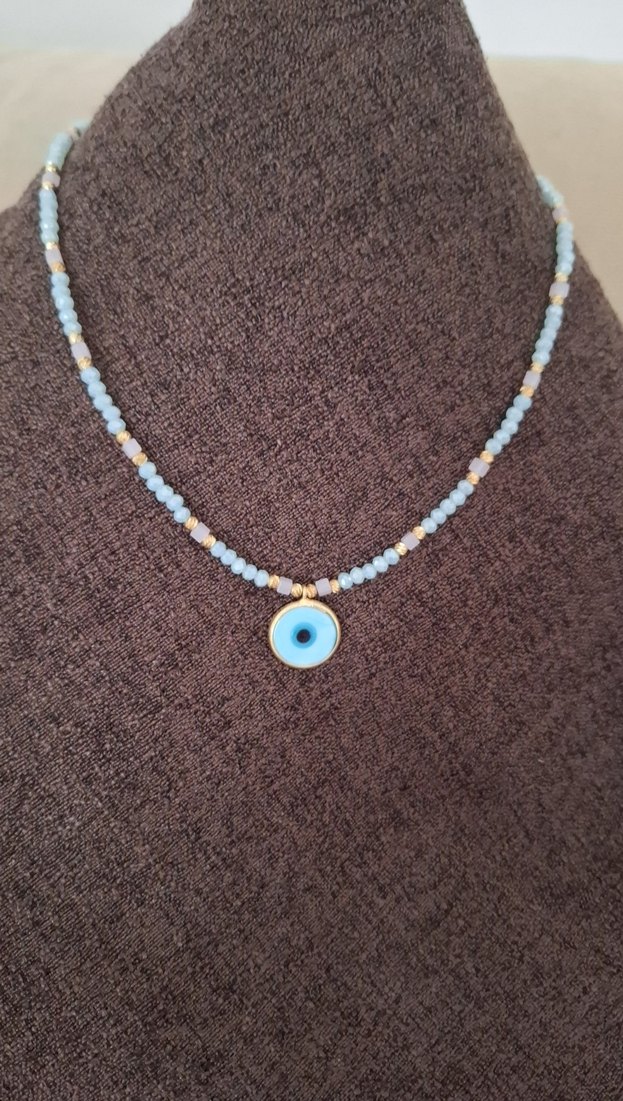 Boncuklu Turkuaz Bohem Mini Kolye - Görsel 2