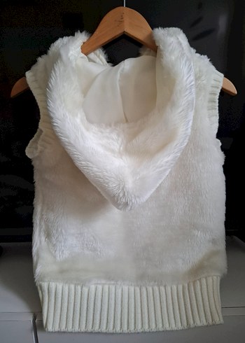 Beyaz Kürk Detaylı Peluş Kapüşonlu Kadın Yelek - Görsel 2