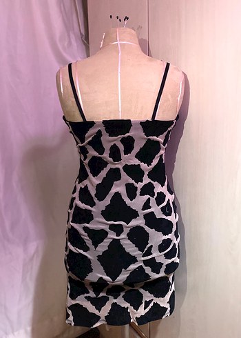 Gri Bağlama Desenli Strappy Mini Elbise - Görsel 5