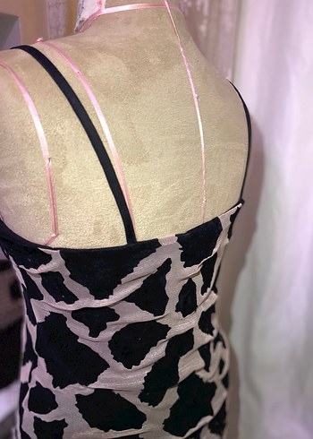 Gri Bağlama Desenli Strappy Mini Elbise - Görsel 3