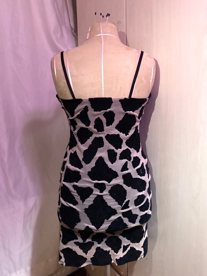 Gri Bağlama Desenli Strappy Mini Elbise - Görsel 5