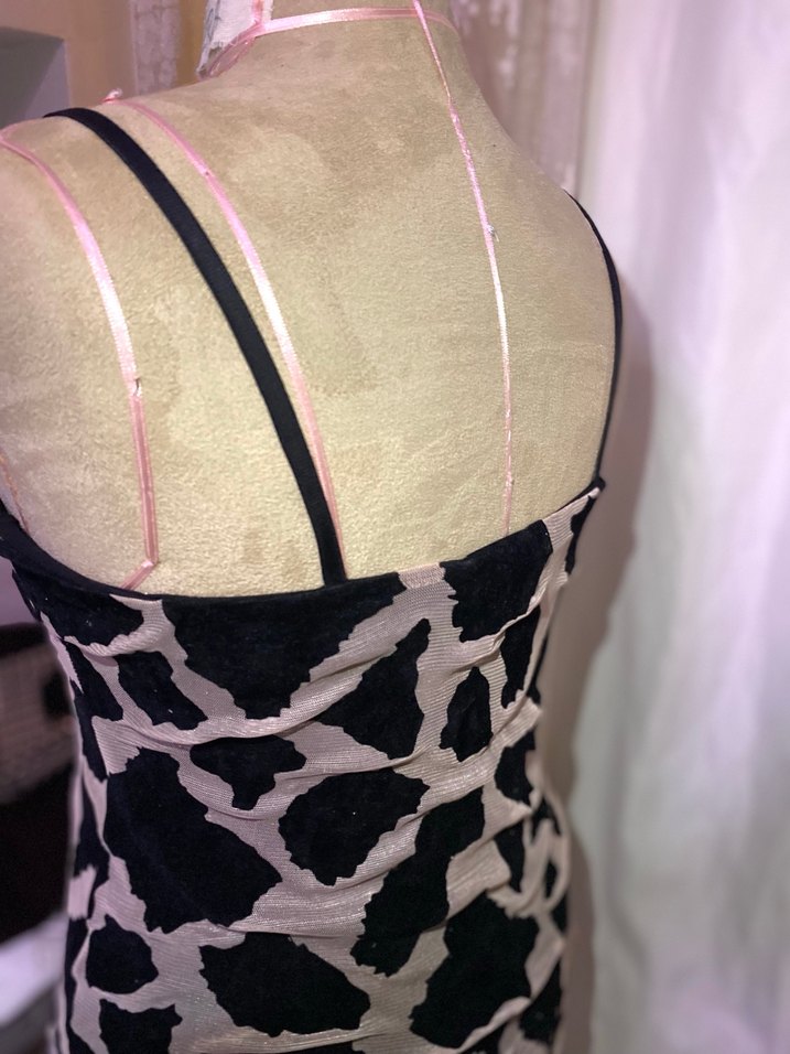 Gri Bağlama Desenli Strappy Mini Elbise - Görsel 3