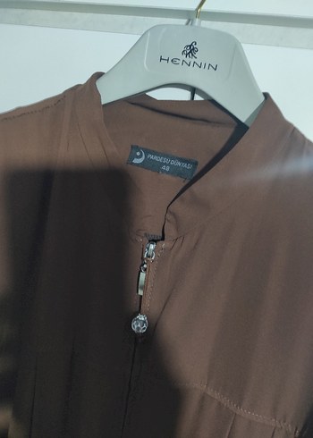 Bej Drapeli Uzun Kollu Kadın ferace - Görsel 3