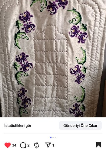 Mor Çiçek İşlemeli Nakışlı seccade - Görsel 2