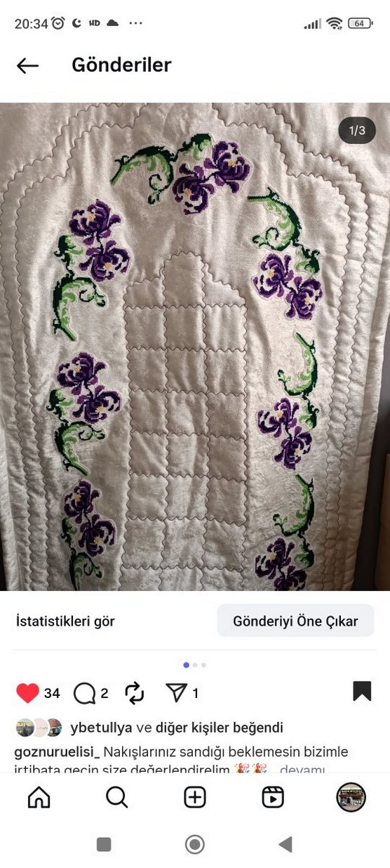 Mor Çiçek İşlemeli Nakışlı seccade - Görsel 2