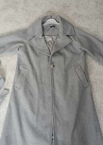 Açık Gri Uzun Kaban - Görsel 5