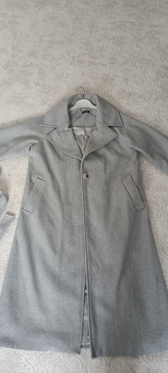 Açık Gri Uzun Kaban - Görsel 5