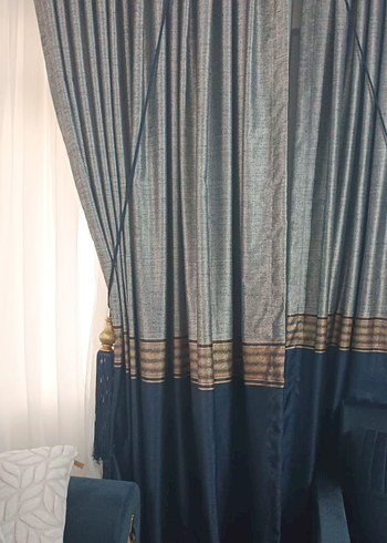 Modern Klasik Mavi Gri Nakışlı fon perde 4 adet - Görsel 2