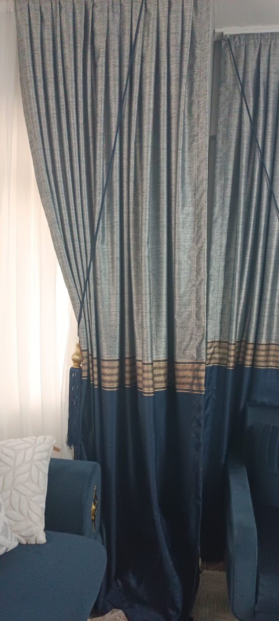 Modern Klasik Mavi Gri Nakışlı fon perde 4 adet - Görsel 2