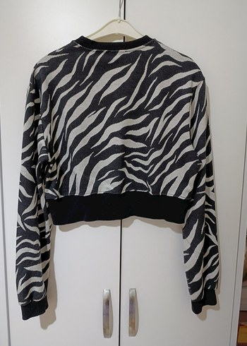 Kadın Siyah Beyaz Zebra Desenli Kısa Kazak - Görsel 4