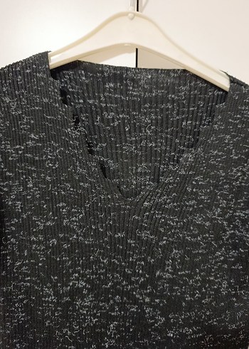 V Yaka Gri Triko İnce Kadın Kazak - Görsel 3