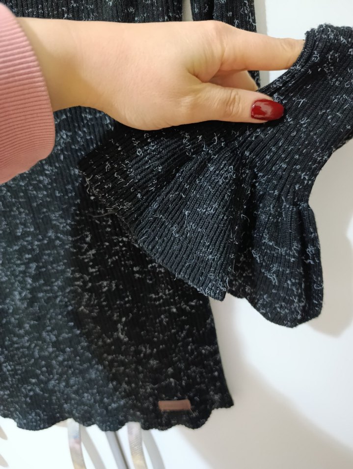 V Yaka Gri Triko İnce Kadın Kazak - Görsel 2