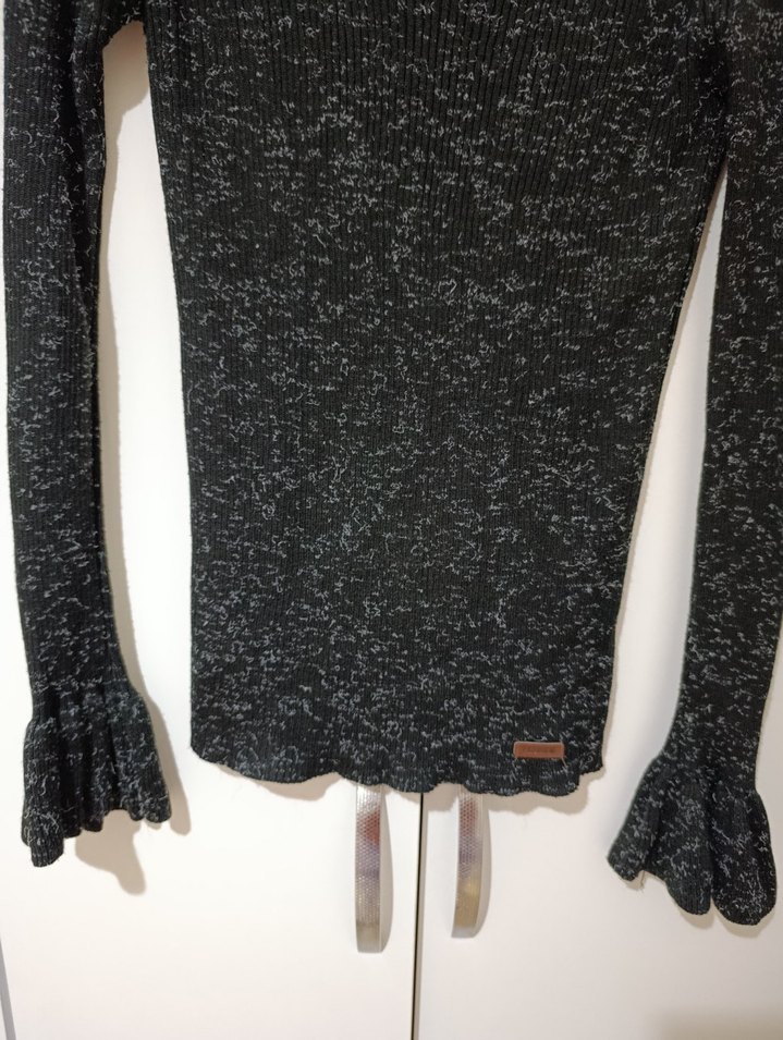 V Yaka Gri Triko İnce Kadın Kazak - Görsel 4