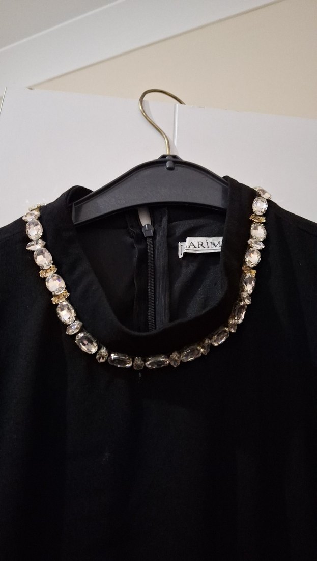 Uzun Kollu Siyah Drapeli Abiye Elbise - Görsel 2