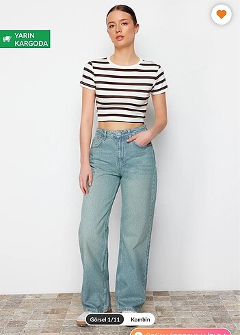 Trendyolmilla mavi soluk efek vintage yüksek bel wide leg jeans
